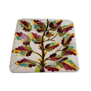 Hand-Painted Italian Ceramic Square Ashtray Colorful MCM Leaf Design 9.5"